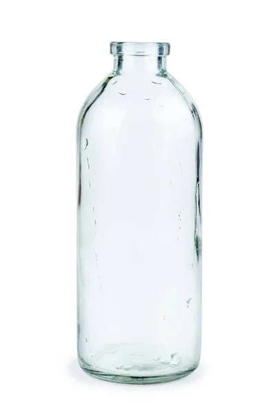 白い背景に隔離された空の透明なガラスボトル — ストック写真