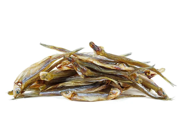 Few Cured European Smelt Fishes Isolated White Background — Stock Photo, Image