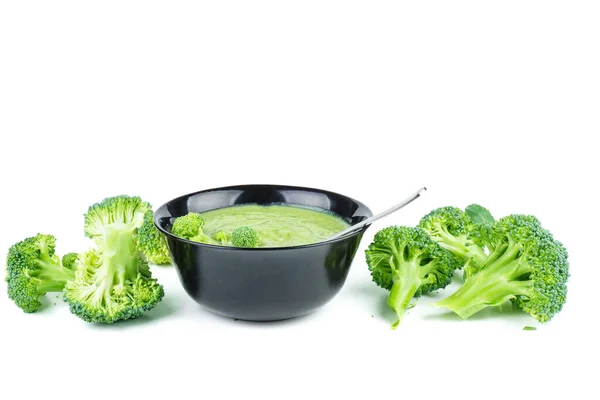 Ceramic Bowl Broccoli Cream Soup Isolated White Background — Stock Fotó