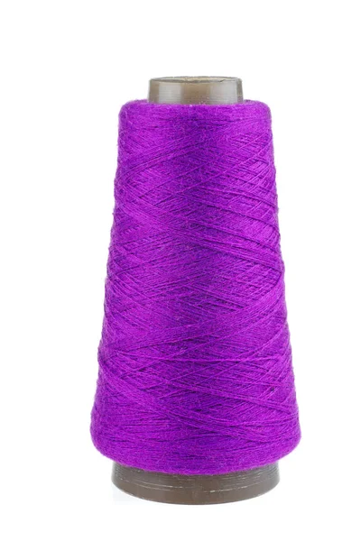 Spool Purple Wool Thread Isolated White Background — Stock Photo, Image