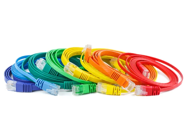 Flat Ethernet Copper Rj45 Patchcords Isolated White Background — Stockfoto