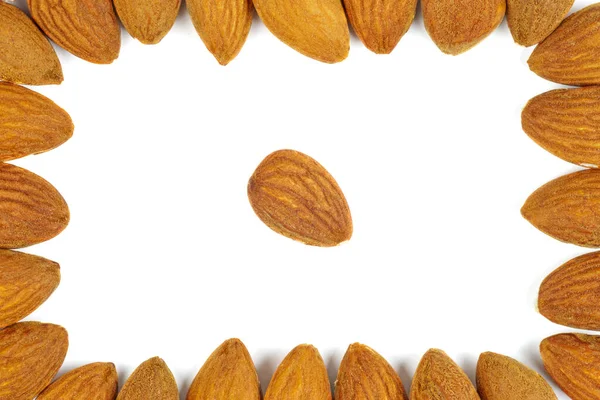 Almonds Frame Isolated White Background — Stock Photo, Image