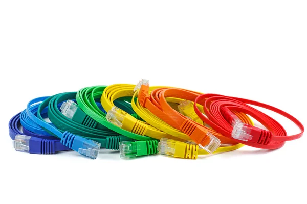 Flat Ethernet Copper Rj45 Patchcords Isolated White Background — Stock Photo, Image