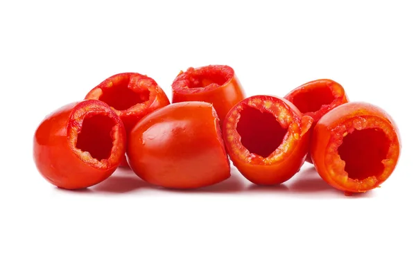 Empty Tomatoes Prepared Stuffing Isolated White Background — Stock Photo, Image