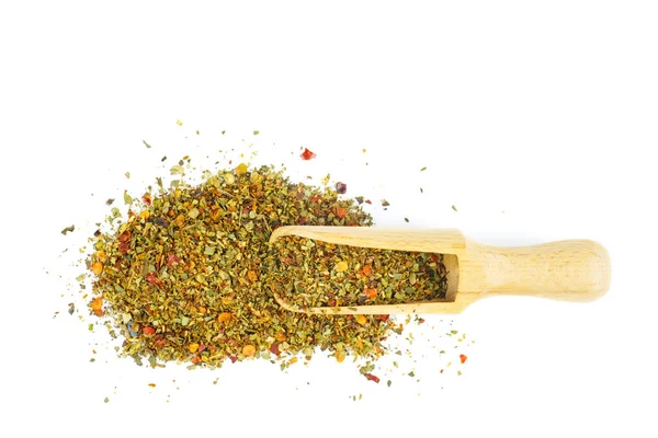 Kruiden Vermengen Met Paprika Chili Peper Peterselie Tijm Geïsoleerd Witte — Stockfoto