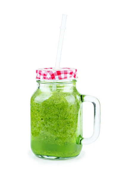 Glass Homemade Spinach Broccoli Smoothie Smoothie Isolated White Background — Stock Photo, Image
