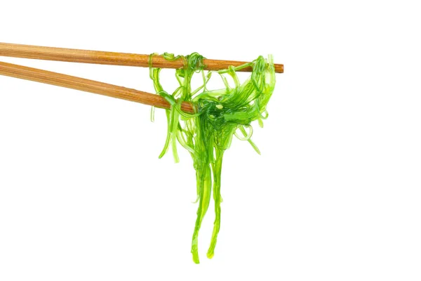 Wakame Seaweed Chopsticks Isolated White Background — Stock fotografie