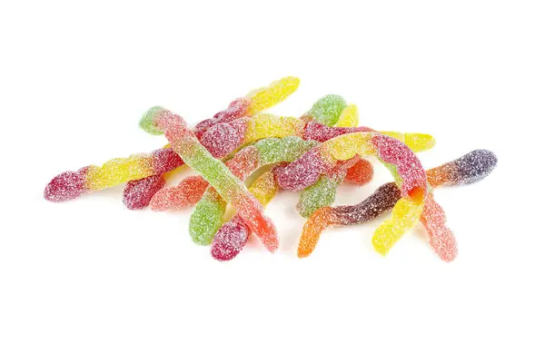 Pile Colorful Sweet Jelly Worms Isolated White — Stock Photo, Image
