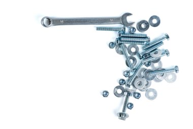 Wrench nuts and bolt isolated on white background.
