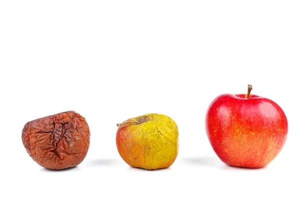 Three Apples Rotten Dried Fresh Apple White Background — Stock Photo, Image