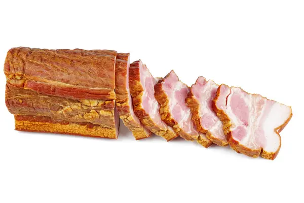 Sliced smoked ham piece isolated on white background