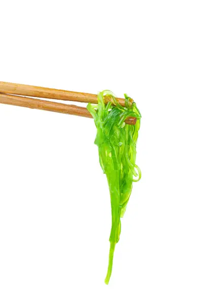 Wakame Seaweed Chopsticks Isolated White Background Stock Fotografie