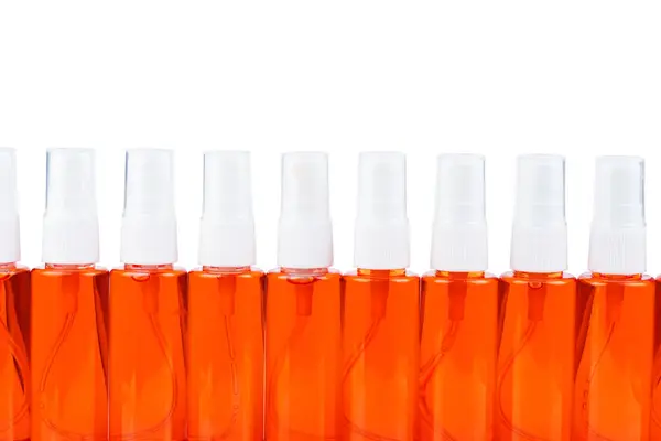 Lot Sanitizer Bottles Isolated White Background Stock Image