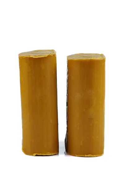Twee Bakstenen Bruine Zeep Geïsoleerd Een Witte Achtergrond Stockfoto