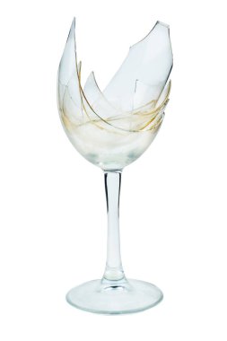 Shattered wineglass isolated on a white background