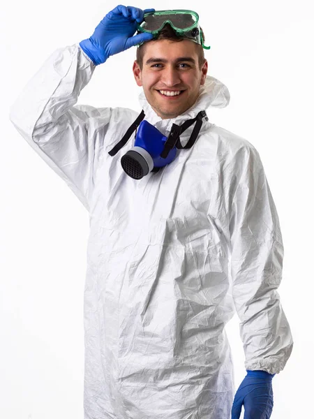 Doctor Draagt Beschermende Biologische Pak Masker Als Gevolg Van Coronavirus — Stockfoto