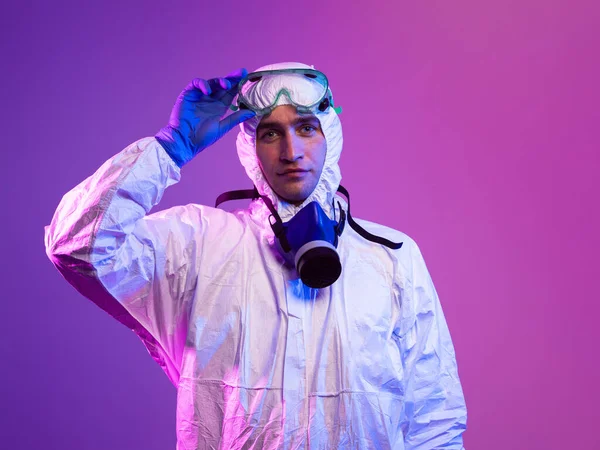 Coronavirus Covid Pandemie Doctor Wetenschapper Draagt Beschermende Biologische Pak Masker — Stockfoto