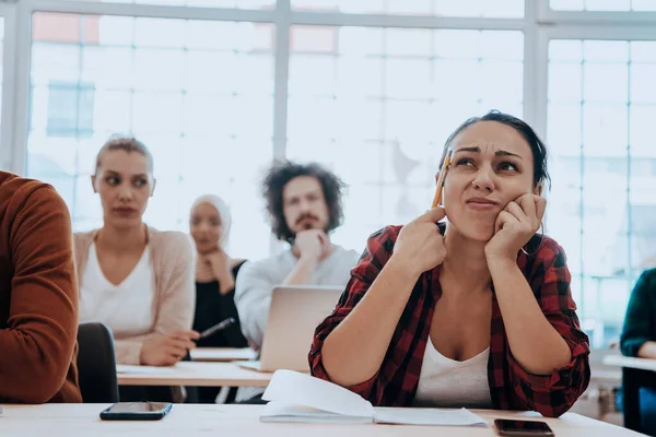 Group Diverse People Listen Lecture Business Training While Sitting Modern — Stock Photo, Image