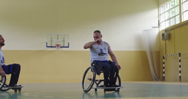 Person Disability Playing Basketball Game Alone Modern Sports Gym Concept — Stock Video