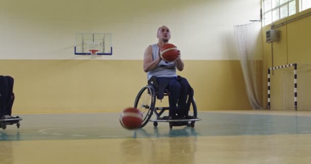 Person Disability Playing Basketball Game Alone Modern Sports Gym Concept — Stock Video