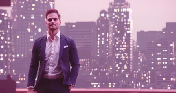 Handsome Businessman New York Street Using Smart Phone Wall Street — Stock Video