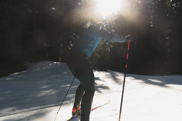 Ski Nordique Ski Fond Technique Classique Pratiquée Par Homme Dans — Photo
