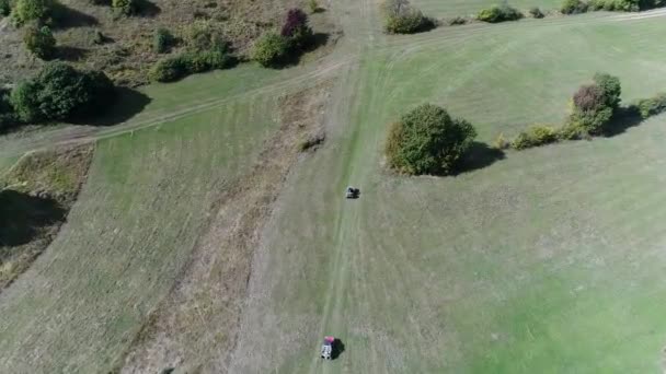 Aerial Drone Widok Quadów Atv Szlaku Brudu Lasach Miłośnicy Klubów — Wideo stockowe