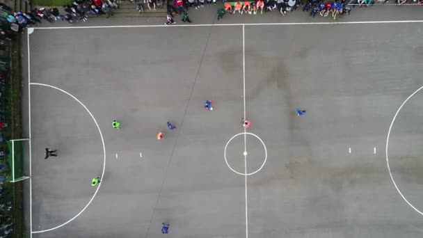 Top View Drone Flying Amateur Soccer Game Match Countryside Authentic — Stock Video