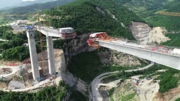 Widok Lotu Drona Autostradzie Most Drogowego Budowie Budowa Wiaduktu Nowoczesnej — Wideo stockowe