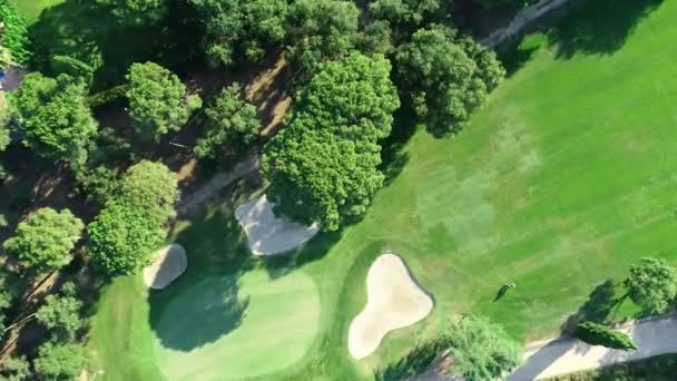 Aerial Footage People Golf Course Playing Sport Match Cinematic Overhead — Stock Video