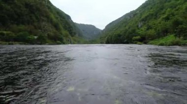 Yeşil ormanda güzel bir şelale, üst manzara. Nehir kanyonda, insansız hava aracı Büyük Şelale. Yüksek kalite 4k görüntü