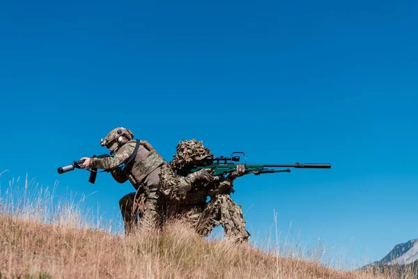 Sniper Team Squad Soldiers Going Undercover Sniper Assistant Team Leader — Stock Photo, Image