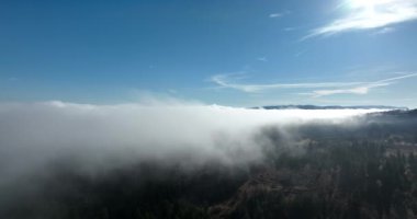 Güneş doğarken bulutların üzerinde İHA uçuşu. Bulutların arasından uç. Taze bir sabah ve bulutların üzerinde inanılmaz güneş ışınları. Yüksek kalite 4k görüntü