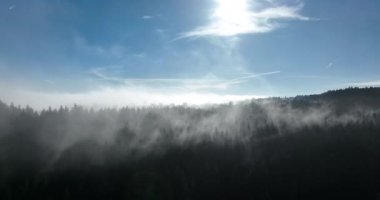 Güneş doğarken bulutların üzerinde İHA uçuşu. Bulutların arasından uç. Taze bir sabah ve bulutların üzerinde inanılmaz güneş ışınları. Yüksek kalite 4k görüntü