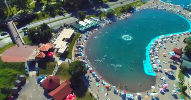 Aerial Drone View Overcrowded Urban Lake Peak Tourist Season Crowd — Video