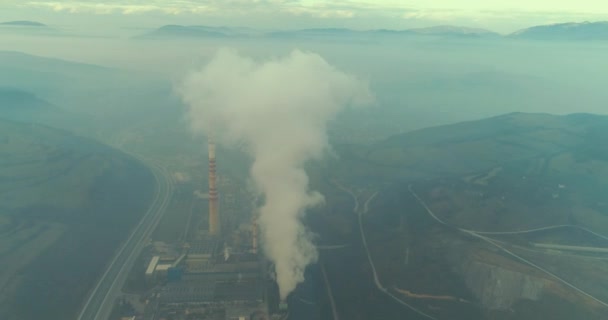 Abstract Aerial View Coal Power Plant High Pipes Black Smoke — Stock video