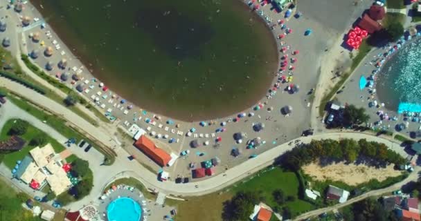 Aerial Drone View Overcrowded Urban Lake Peak Tourist Season Crowd — Stock video