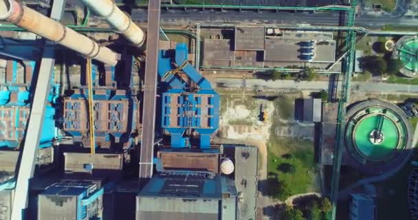 Aerial View Coal Power Plant High Pipes Black Smoke Moving — Stockvideo