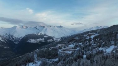 Alps Cold Mountain Snow Tourism Sport Eco Travel Mountains Landscape Drone Aerial Flight Over French Alps Mountain Range Early Morning Inspiring Nature 4k hyper lapse. Hi quality 4K footage. 