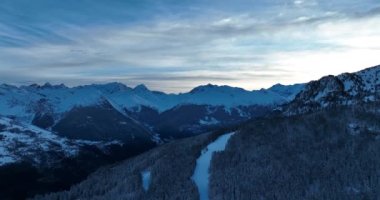 Alps Cold Mountain Snow Tourism Sport Eco Travel Mountains Landscape Drone Aerial Flight Over French Alps Mountain Range Early Morning Inspiring Nature 4k hyper lapse. Hi quality 4K footage. 