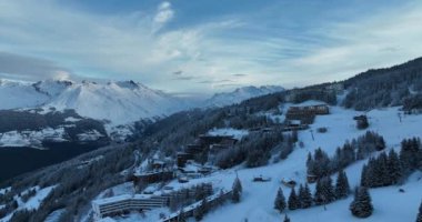 Alps Cold Mountain Snow Tourism Sport Eco Travel Mountains Landscape Drone Aerial Flight Over French Alps Mountain Range Early Morning Inspiring Nature 4k hyper lapse. Hi quality 4K footage. 