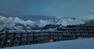 Alps Cold Mountain Snow Tourism Sport Eco Travel Mountains Landscape Drone Aerial Flight Over French Alps Mountain Range Early Morning Inspiring Nature 4k hyper lapse. Hi quality 4K footage. 