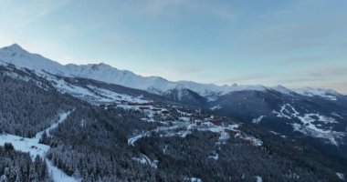 Alps Cold Mountain Snow Tourism Sport Eco Travel Mountains Landscape Drone Aerial Flight Over French Alps Mountain Range Early Morning Inspiring Nature 4k hyper lapse. Hi quality 4K footage. 
