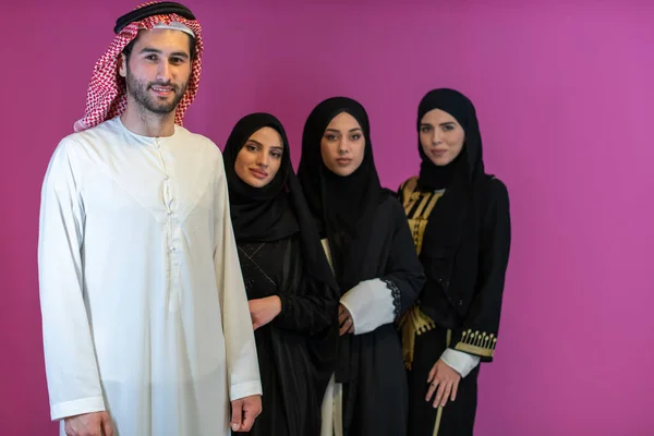 Group Portrait Young Muslim People Arabian Men Three Muslim Women — Fotografia de Stock