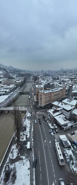 Sarajevo City Hall National Library Town Center Aerialhyper Lapse Time — Fotografia de Stock