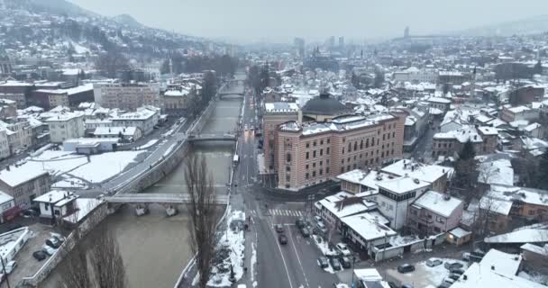 Sarajevo City Hall National Library Town Center Aerialhyper Lapse Time — Video