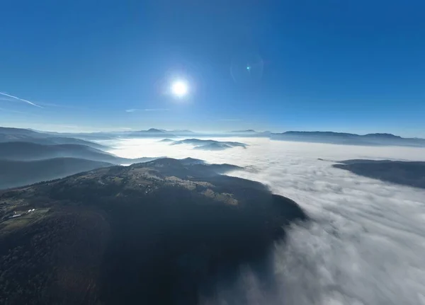 Aerial View Flying High Mountains Beautiful Clouds Aerial Drone Camera — Foto de Stock