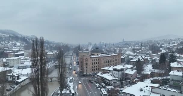 Sarajevo City Hall National Library Town Center Aerialhyper Lapse Time — Stockvideo