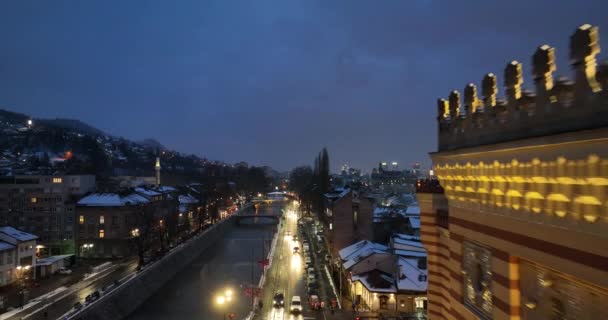 Sarajevo City Hall National Library Town Center Aerialhyper Lapse Time — Vídeo de stock
