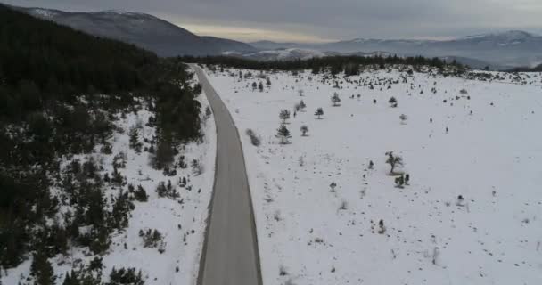 Aerial View Mountain Twisted Road Winter Epic Snowy White Winter — Video Stock
